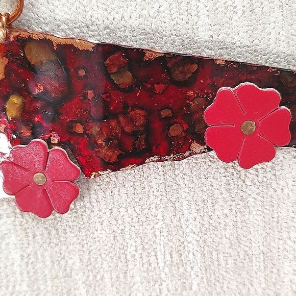 Abstract Artisan Copper Leather Statement Necklace - Picture 7 of 8